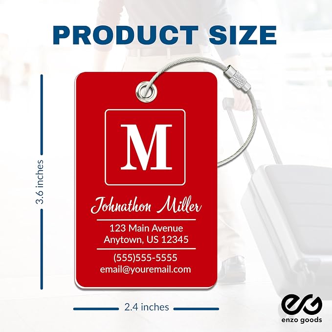 Personalized Luggage Tag | 4 Pack | Custom Luggage Tags for Suitcases | Kids Backpack Tag | 10 Color Options & Choose Font, Font Color