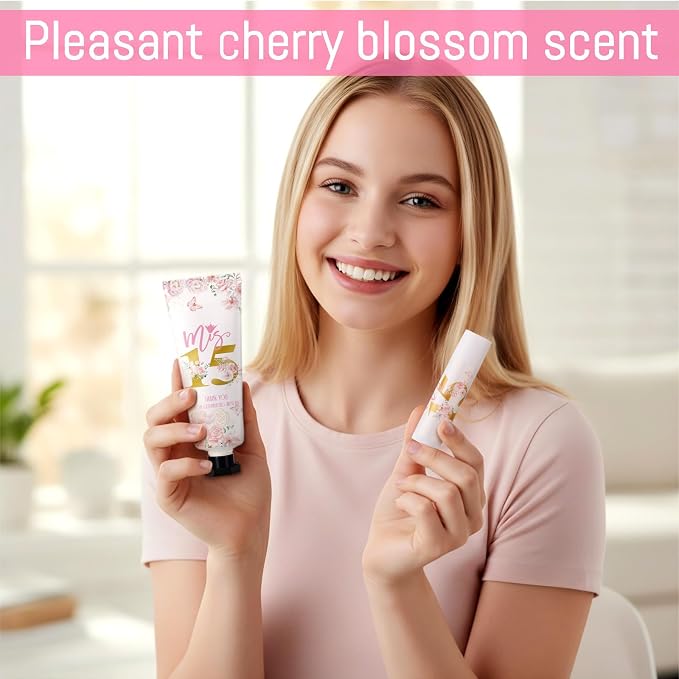 Leelosp 50 Pcs/25 Sets Quinceanera Party Favor Gifts for Guests 15th Thank You Gifts Girl Pink Hand Cream and Lip Balm Sweet 15th Birthday Party Favors for Guests