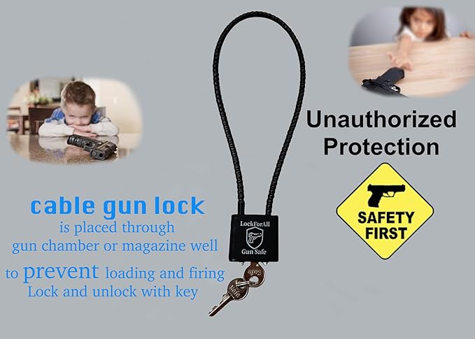 Cable Gun Locks with Keys Hunting Sports- Keyed Alike 15" Cable Gun Safe Lock CA DOJ Approved for Pistols, Handguns, Rifles, and Shotguns, Home, Storage Firearm Locking and Safety