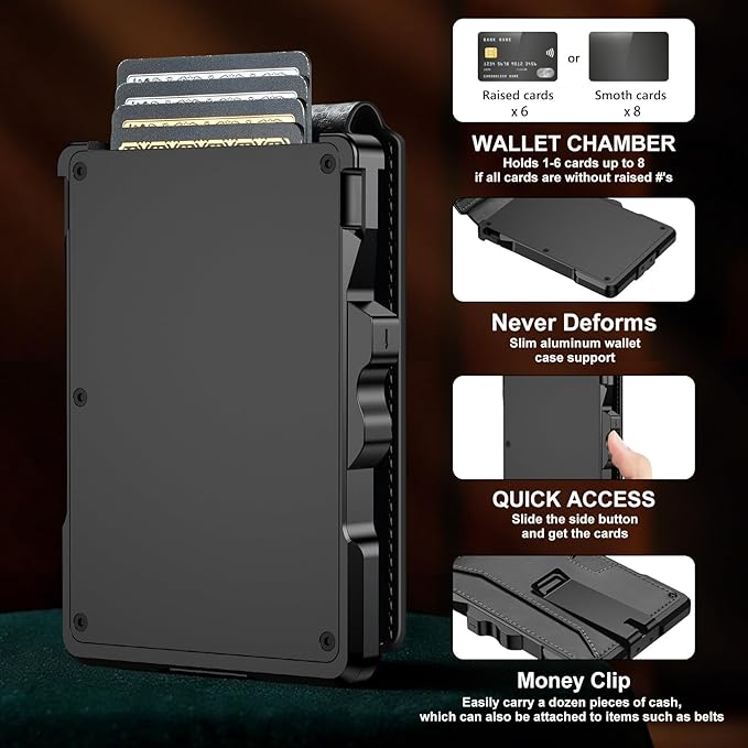 Smart Wallet For Men Slim: Rfid Minimalist Pop Up Wallets with Money Clip | Metal Bifold Front Pocket Credit Card Holder - Gifts for Husband Father at Birthday Anniversary