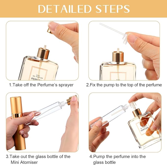 Honeydak 7 Pcs 30ml Travel Perfume Atomizer Bottles, Refillable Cologne Travel Spray Bottles, Portable Empty Perfume Sprayers with Pump Transfer Tools for Purse, Daily Use
