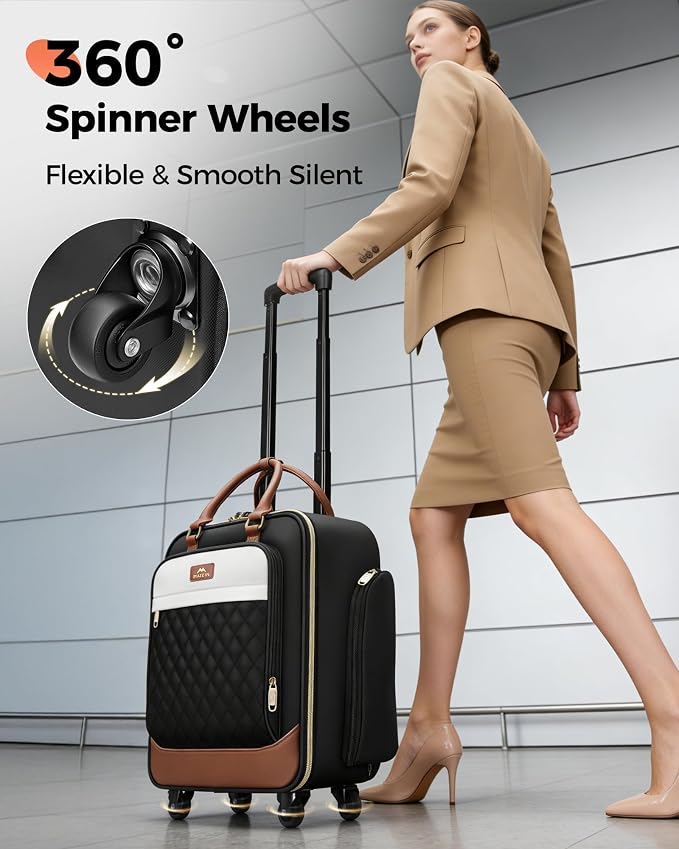 MATEIN Underseat Carry On Luggage with Spinner Wheels, 16 Inch Rolling Laptop Bag Women, Wheeled Briefcase 18x14x8 Personal Item Travel Bag, Small Airline Approved Roller Suitcase for Travel Work