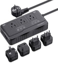 2000W Voltage Converter US to Europe for Hair Dryers, 7-in-1 220V to 110V Converter for European Travel with 3 AC/2 USBA/2 USBC Ports, Power Converter Adapter Combo with Type C/G/I/L Plugs (Black)