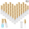 Zhehao 100 Pcs Mini Spray Bottles 3 ml Clear Glass Perfume Bottles Refillable Fine Mist Perfume Atomizer Portable Empty Sample Containers for Cleaning, Essential Oils, Travel (Gold Cap)