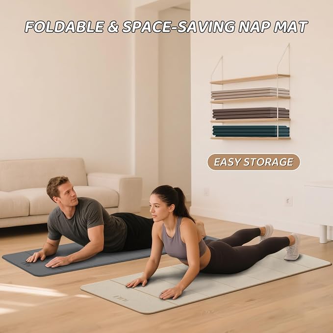 ILILI Foldable Yoga Mat 71 * 24 * 0.3'' - TPE Non-Slip Fitness Mat for Home，Waterproof & Lightweight (2lb) for Home Gym, Pilates & Stretching,Fitness Workouts