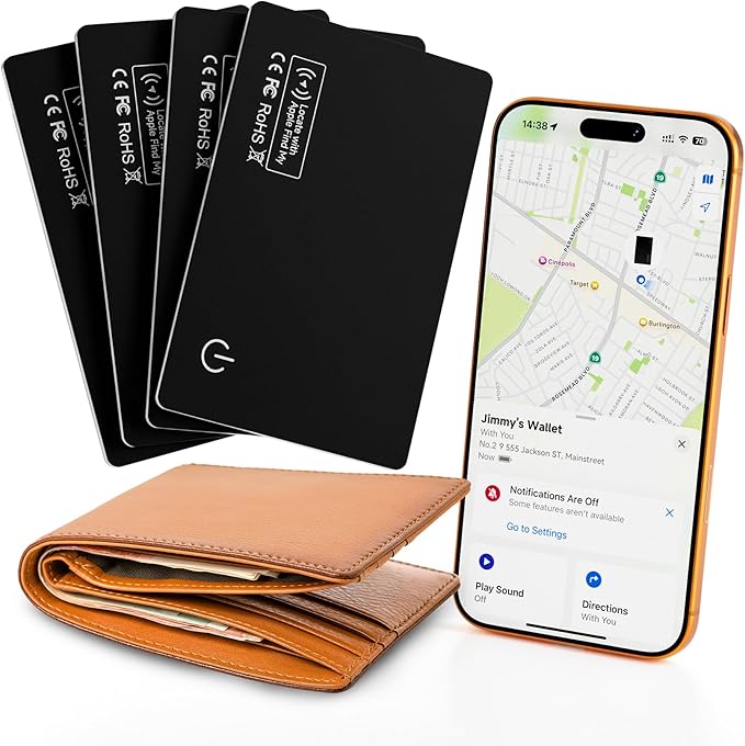 4-Pack 2026 Air Card Tag Tracker Wallet Tracker Card| Ultra Slim 0.07in, IP68 Waterproof | Works with Find My (iOS) | for Wallets, Keys, Luggage,Bags