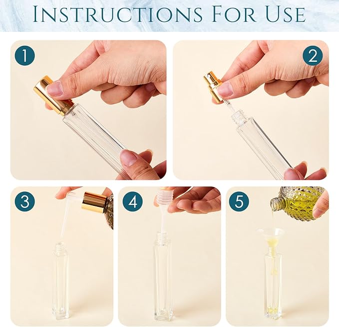 Domensi 40 Pcs 10/15/20/30 ml Perfume Travel Refillable Glass Bottles Spray Bottle Perfume Atomizer for Cologne Dispenser Leak-proof Fragrance Bottles Atomizer Pump Kit (10 ml,Gold)