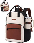LOVEVOOK Laptop Backpack for Women - Stylish Work Backpack with Large Cup Holder, Waterproof College Teacher Backpack, Beige-Brown, 18Inch