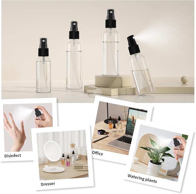 EPHECH 50PCS Small Spray Bottle, 3.4oz/100ml Travel Spray Bottle Clear Fine Mist Plastic Empty Refillable Spray Bottles for Skin Care, Hair Care, Plant Care & Home Cleaning