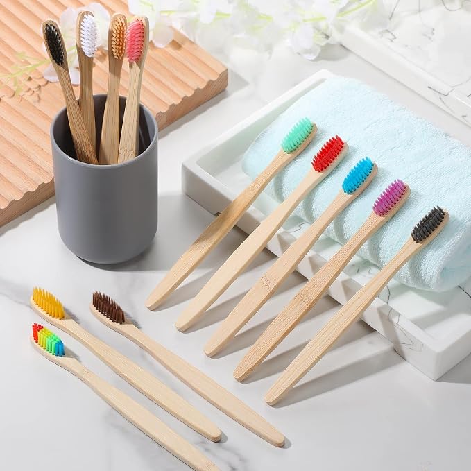Sieral 480 Pcs Bamboo Toothbrushes Bulk, Soft Bristle Bamboo Toothbrush, Individually Wrapped for Adults Travel Family Hotel Party, 7 Inch 12 Color