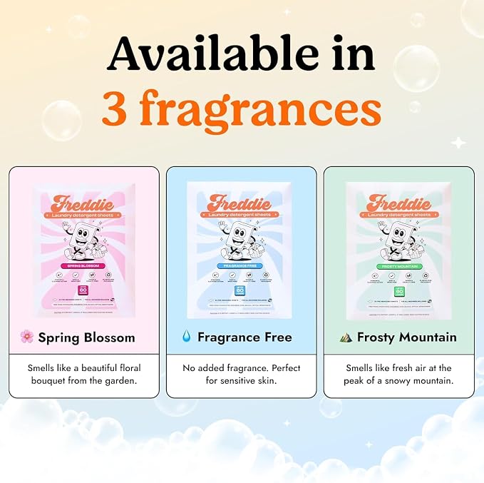 Freddie Laundry Detergent Sheets - Recyclable Packaging - No Mess Strips (Value Box (180 Loads), Fragrance Free)
