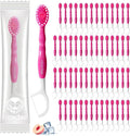 Disposable Mini Travel Toothbrush Bulk with Toothpaste 5in1 60Ct Portable Toothbrushes Set Floss Pick Tongue Scraper Cruise and Travel Essentials (Pink)