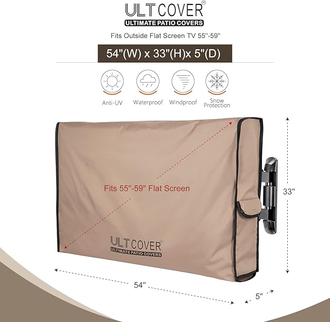 ULTCOVER Waterproof Outdoor TV Cover for 55-59 inch Outside Flat Screen Televisions with Mounts and Stands