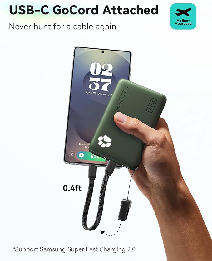 INIU Portable Charger, Ultra Slim 10000mAh 45W PD Power Bank, Fast Charging Mini Battery Pack, Travel Trip Accessories Ship Essentials for College Students Travelers Teen Boys Girls, Green