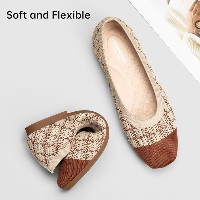 Frank Mully Women's Flats Square Toe Flats Comfortable Slip on Washable Ballet Flats Shoes for Women Dressy Work