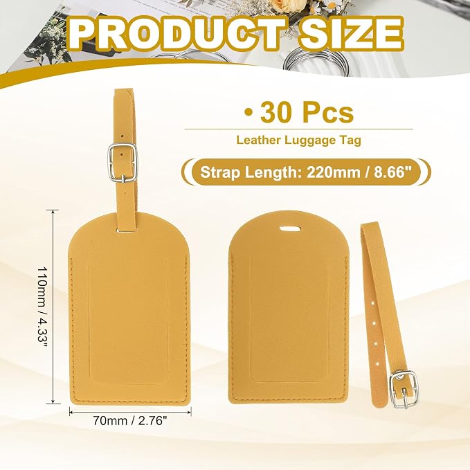 PATIKIL Leather Luggage Tag, 30 Pcs Luggage Tags Pu Bag Tags for Suitcases Airplane Travel Essentials, Yellow