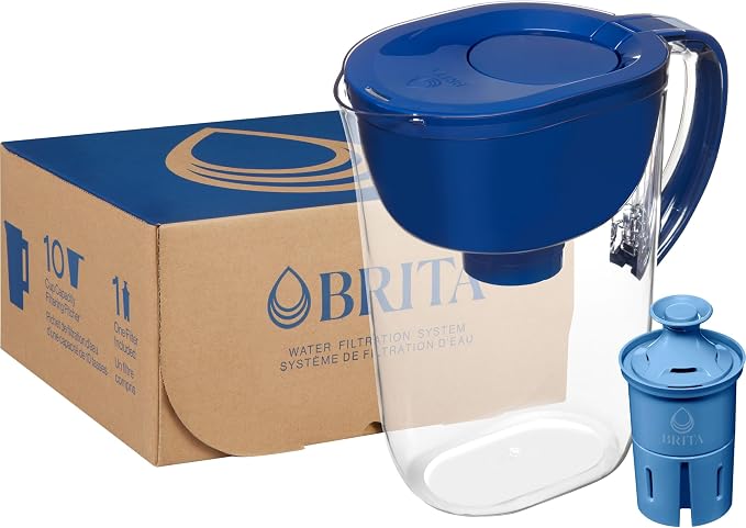 Brita Large 10-Cup Elite Water Filter Pitcher, WQA NSF/ANSI Certified, Reduces 99% of Lead, Microplastics, & 30 Contaminants, BPA-Free, Removes Chlorine Taste & Odor, 1 Elite Filter, Blue