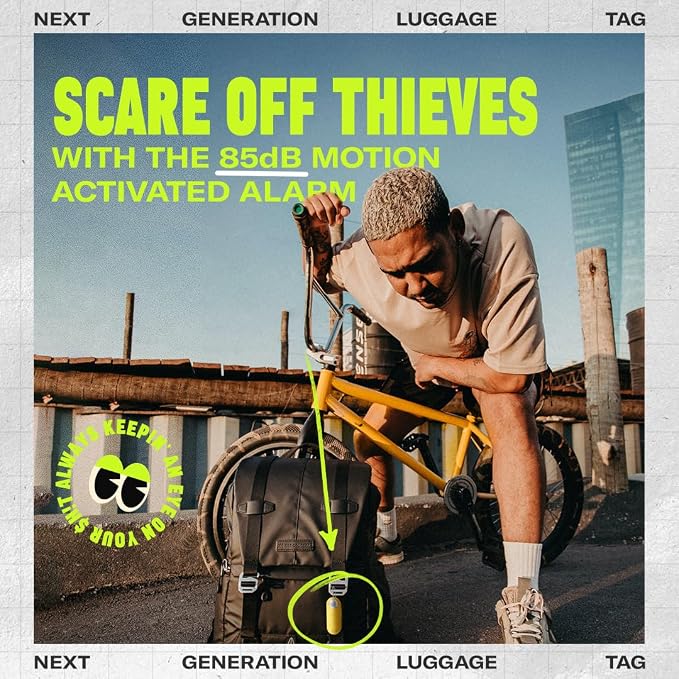 Knog Scout iOS Twin Pack Smart Tag, Tracker & 85dB Alarm – Rechargeable Luggage Tag Compatible with iOS App & Apple Find My, Digital Contact Info, Remote Chime, Water-Resistant, Black/Green