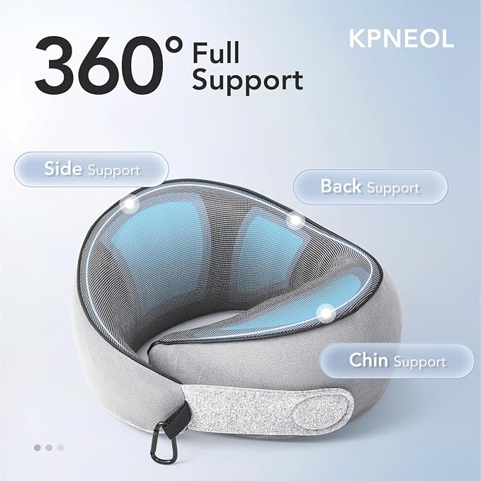 KPNEOL Travel Pillow, 100% Pure Memory Foam Travel Neck Pillow Airplane Neck Support Ergonomic Design for Traveling Suitable for Airplanes,Offices-Grey-Small Size