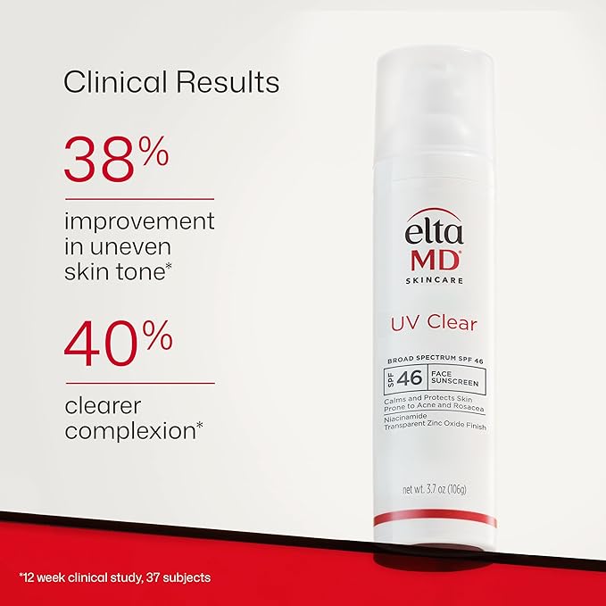 EltaMD UV Clear Face Sunscreen SPF 46, Oil Free Sunscreen with Zinc Oxide, Dermatologist Recommended, For Acne-Prone Sensitive Skin, 3.7 oz