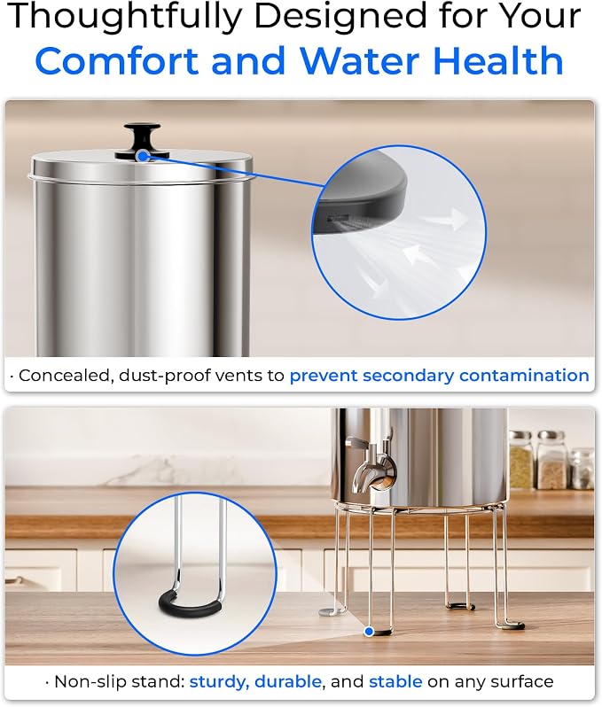 Waterdrop TK-A-S Gravity Water Filter System, NSF/ANSI 42&372 Standard, Reduces Lead and Chlorine, Stainless-Steel Water System with 2 Filters and Metal Spigot for Home, Emergencies, 2.25G