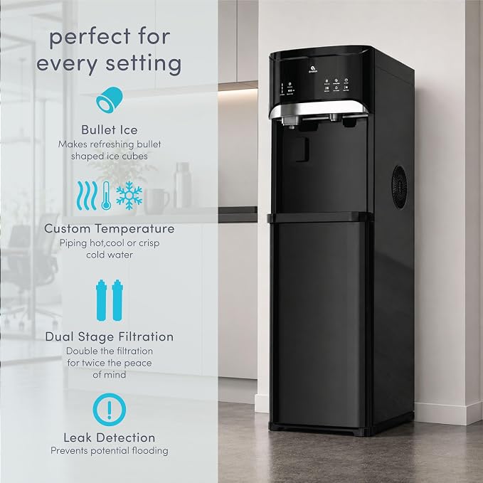 Avalon Bottleless Water Cooler Water Dispenser with Bullet Ice, 22 LBS Per Day, 3 Temperature Settings, Dual NSF Filtration, Electronic Display, Indicator Lights, ETL Listed