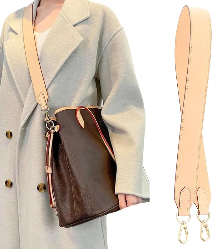 jiesinlov Vachetta Leather Straps Crossbody Replacement Bag Shoulder Strap for Neverful Tote Handbag(W1.5in,L45.2in-Apricot)