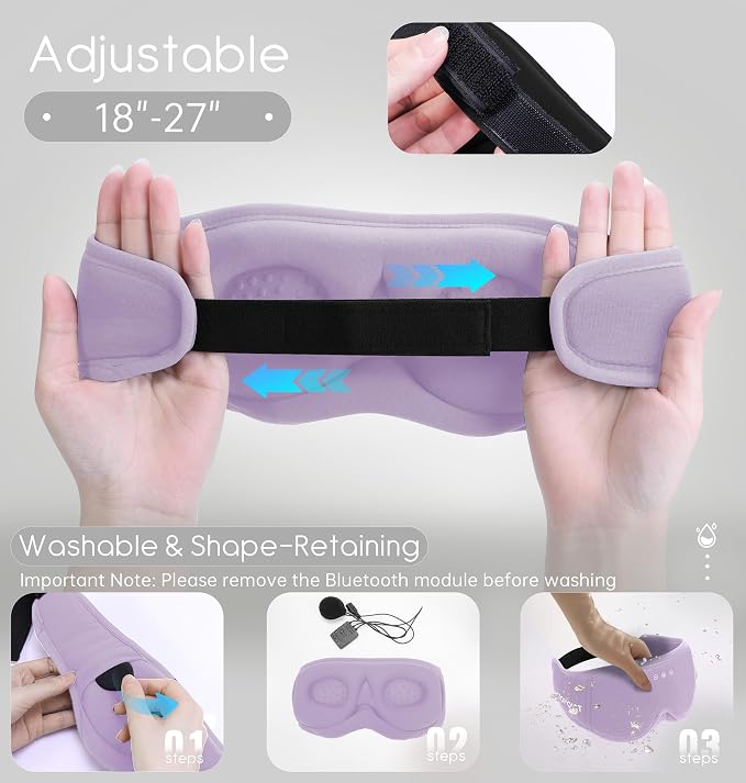 Sleep Mask with Headphones Bluetooth 5.4, TOPOINT 3D Eye Mask Blackout with Soft Bamboo Cotton for Side Sleepers Women Men, Sleep Headphones Earphones HD Speaker Microphone for Travel Meditation Gift