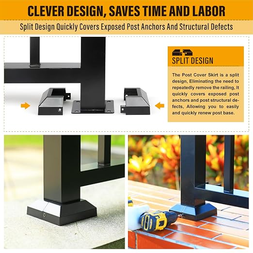 Post Base Cover, Split Type Post Skirt, for Indoor/Outdoor Iron Deck Railing, Stair Post Base Decorative Post Covers Skirt(4, Post-2.5" Base-4.5")