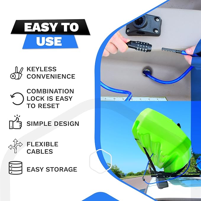 DocksLocks Weatherproof Straight Security Cable Lock (5ft to 25ft Lengths) with Resettable Combination, Anti-Theft Protection for Kayak, Bike, Paddleboard, Scooter, Equipment, Bicycles and More 25ft