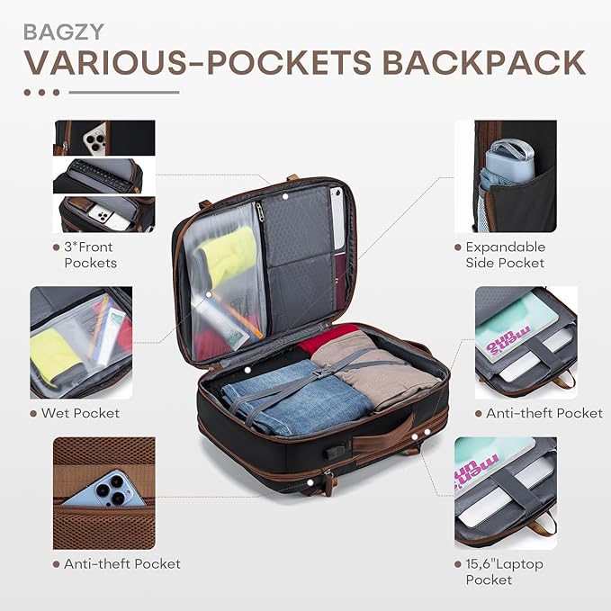 43x33x15cm Personal Item Bag Expandable 30L Travel Backpack 17x13x6 Inches Underseat Bag for Airlines Lightweight Carry on Luggage Water Resistant Flight Approved for College, Weekender Beige
