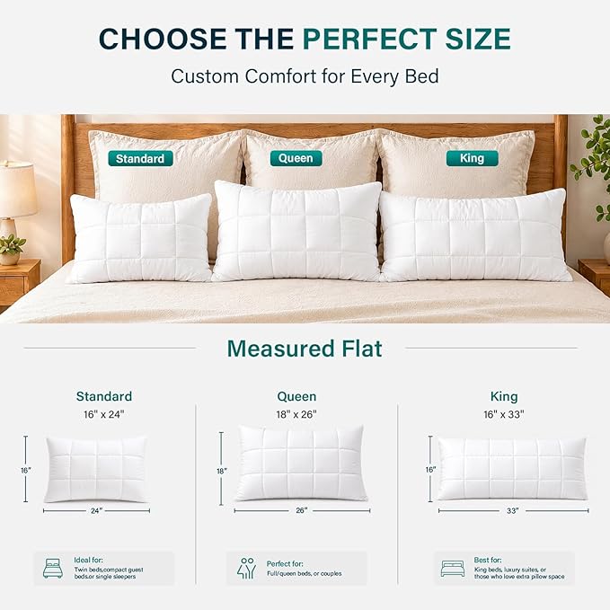 Nuzzle Adjustable Firm Pillow , Luxury Standard Size Bed Pillow Hotel Collection - Best Adjust Height Soft Cooling Pillow for Back, Stomach or Side Sleepers - Home Gifts