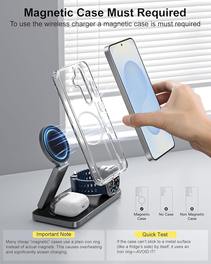 Qi2 25W Magnetic Wireless Charger for Samsung, 3 in 1 Fast Charging Station Compatible with MagSafe for Galaxy S26/S25/S24/S23/Ultra/Plus/Z Fold/Flip 7, Watch Ultra/8/7/6/5 & Buds with 35W Adapter