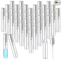 Zhehao 50 Pcs Mini Spray Bottles 5 ml Clear Glass Perfume Bottles Refillable Fine Mist Perfume Atomizer Portable Empty Sample Containers for Cleaning, Essential Oils, Travel (Silver Cap)