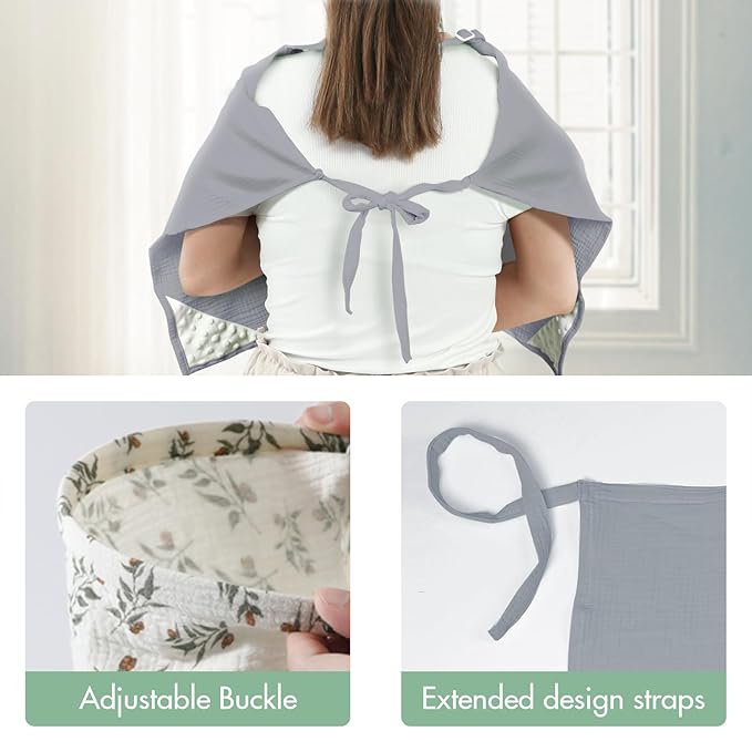 ANYEDDE 2-Pack Muslin Nursing Covers for Breastfeeding - Breathable Breastfeeding Covers with Arch Neckline, Privacy Nursing Cover for Women and Baby, Gray & Panda