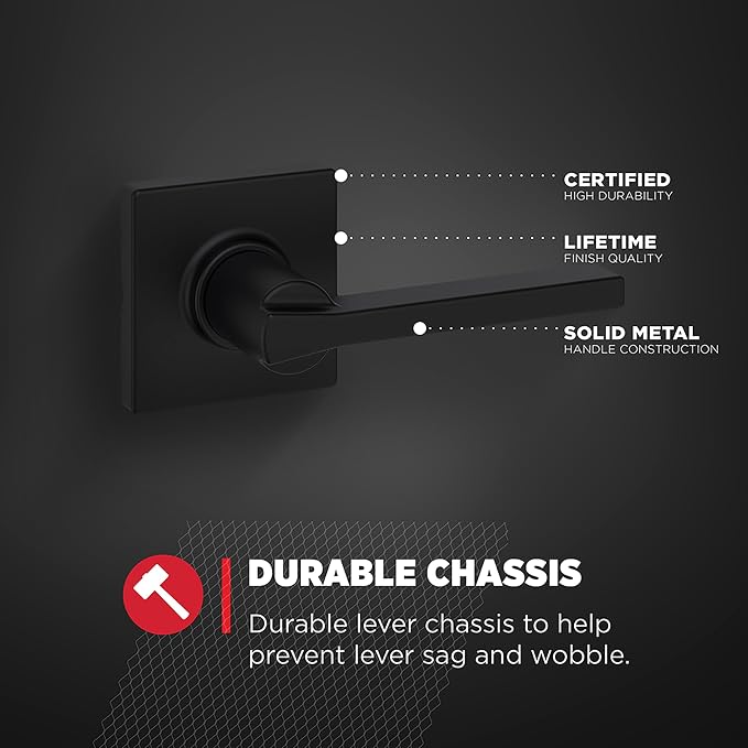Kwikset Casey Hallway Passage and Bed/Bath Privacy Door Handle 2 Pack, 1 Pack Passage Levers and 1 Pack Privacy Levers, Matte Black Reversible Interior Handles, with Microban