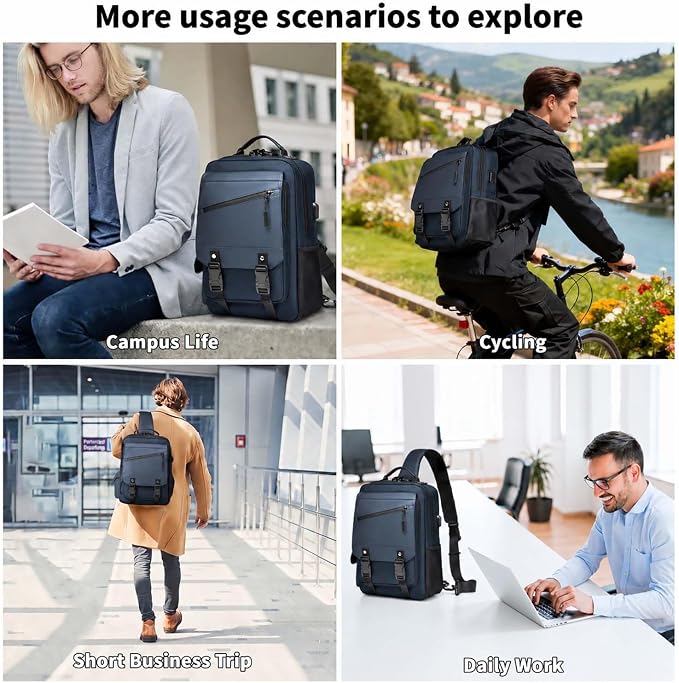 Leaper Anti-Theft Crossbody Sling Bag：one-handed quick-open lock in 3 seconds & hidden zippered pockets for Travel, Work & Daily Commute, DarkGreen