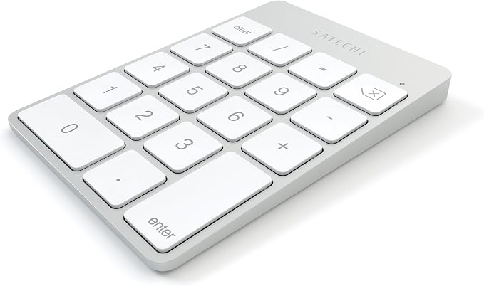 Satechi Slim Aluminum Bluetooth Keypad, Wireless Number Pad with 18 Keys, Micro USB Rechargeable Numpad, External Number Pad for MacBook Air/Pro/Neo, iPad Air/Pro, iMac, PC - Silver