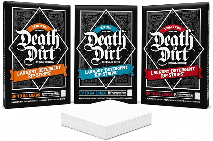 Death to Dirt Laundry Detergent Sheets, 3-Scent Bundle, 192 Loads