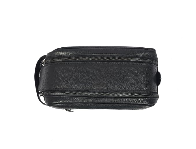 10" Premium Leather Toiletry Travel Pouch With Waterproof Lining | King-Size Handcrafted Vintage Dopp kit By Aaron Leather Goods (Jade Black)