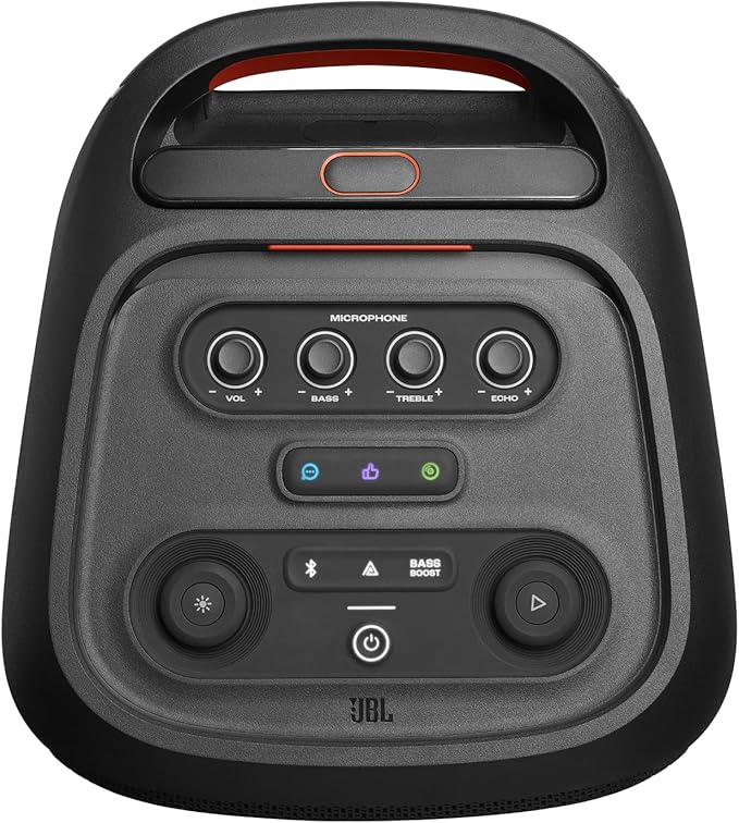 JBL PartyBox Stage 320 - Portable Party Speaker with Telescopic Handle & Wide, Sturdy Wheels, Powerful JBL Pro Sound, Futuristic lightshow, Up to 18 Hours of Play time, Splash Proof (Black)