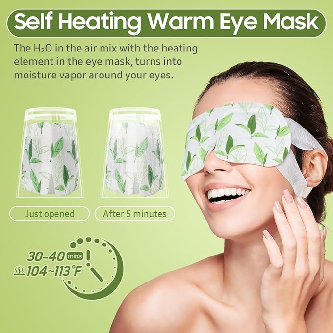 BeHoomi Steam Eye Mask, 10Packs Heated Eye Mask, Self Heating Disposable SPA Warm Compress for Eyes Sleep Mask, Travel Essentials & Relaxation Gifts for Women, Mothers Day Gifts (Green Tea Scent)