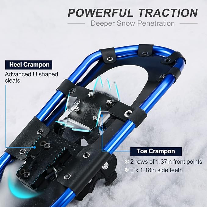 Odoland 21/25/30 Inch Snowshoes with Trekking Poles for Men Women Youth, Waterproof Snow Leg Gaiters and Carrying Bag, Lightweight Aluminum, Heel Lift, Snow Shoes Easy to Wear