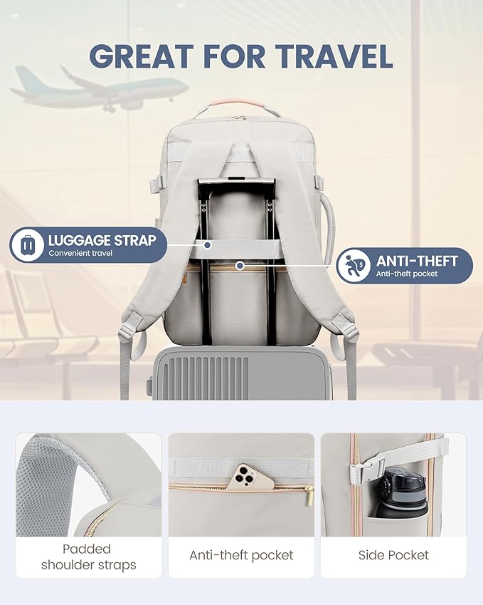 LOVEVOOK 40L Travel Backpack Flight Approved Carry on Backpack,3 Packing Cubes,Waterproof Personal Item Travel Bag,TSA Carry on Luggage Suitcase Travel Essentials,Gifts for Women & Men,fits 17" Laptop