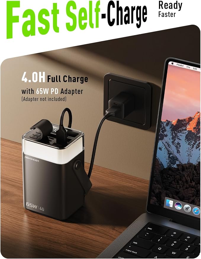 65W Power Bank 40000mAh - Laptop Portable Charger Fast Charging External Battery Pack - High Capacity Power Supply with LED Light for Trip Camping & Home Compatible with MacBook iPhone - Black