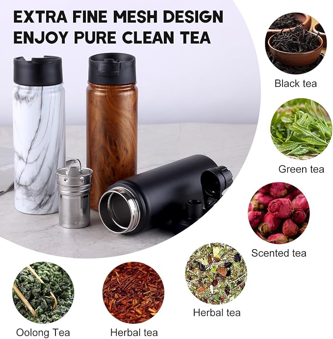 Sivaphe Tea Infuser Bottle With Removable Loose Leaf Tea Strainer, 18/8 Stainless Steel Insulated Travel Tumbler Festival Gift(Wood Grain)