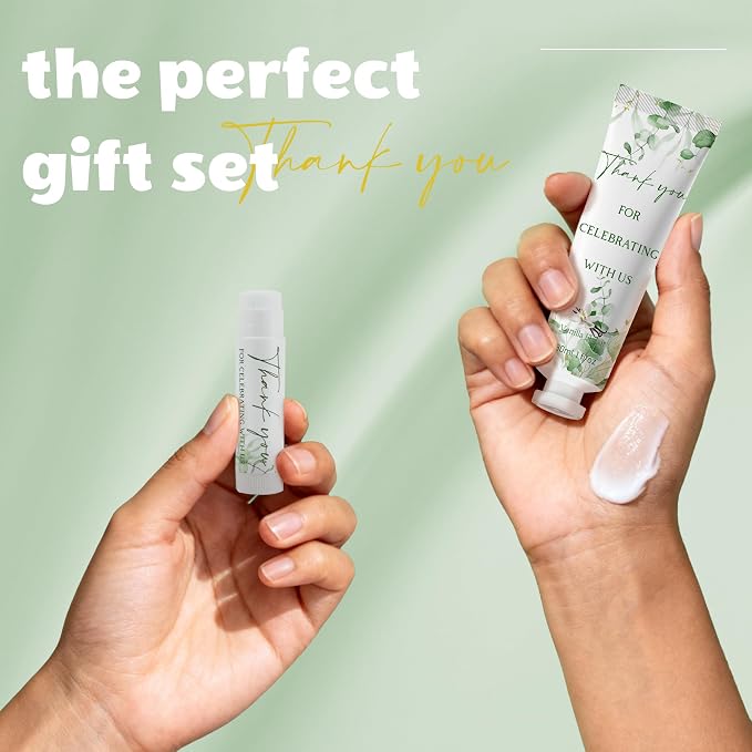 50 Sets Moisturizing Lip Balms in Bulk Return Thank You Gifts for Wedding Sage Green Eucalyptus Leaf Theme Birthday Baby Shower Gifts Party Favors Games Prizes Guests Gifts