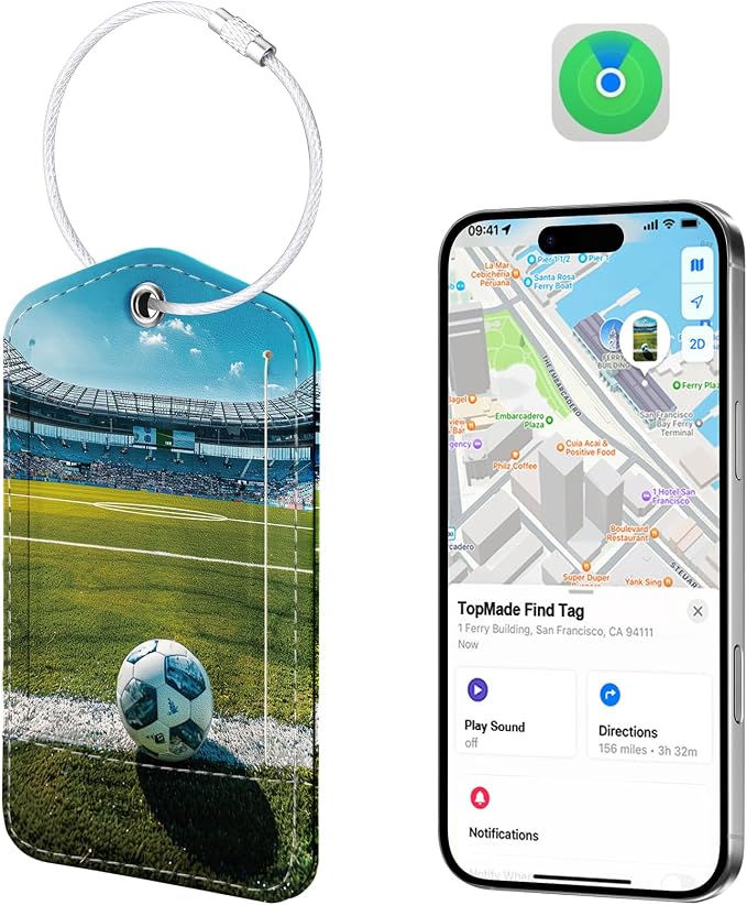 TopMade Smart Luggage Tag with Find My, Premium Leather Luggage Tags for Suitcase, Travel Bags, Backpacks, Anti-Lost Suitcase Tag Tracker for Travel with Privacy Name Card, Rechargeable