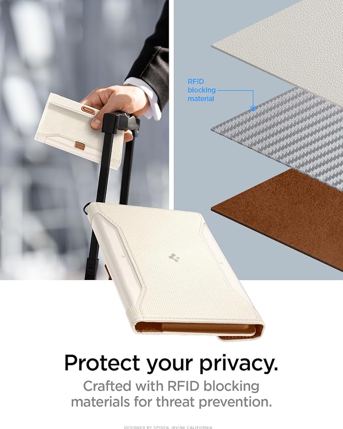 Spigen Life for Passport Card Cover Holder with RFID Blocking Technology Wallet Travel Documents Organizer Protector Accessories, SIM Card Pin Included