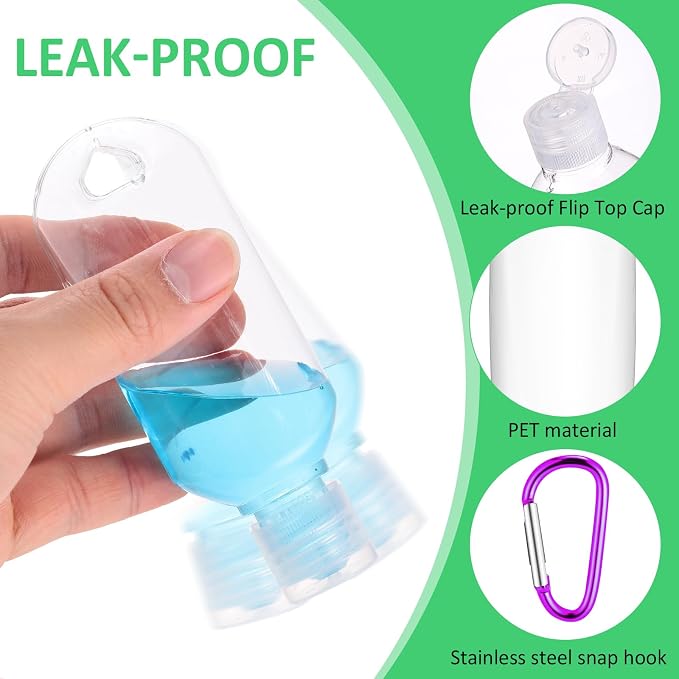 FairySandy 200 Pcs Traveling Bottles with Keychain 2oz Clear Plastic Hand Sanitizer Holder Keychain Empty Refillable Liquid Packing Container Squeeze Plastic Bottle with Lid,Rectangle